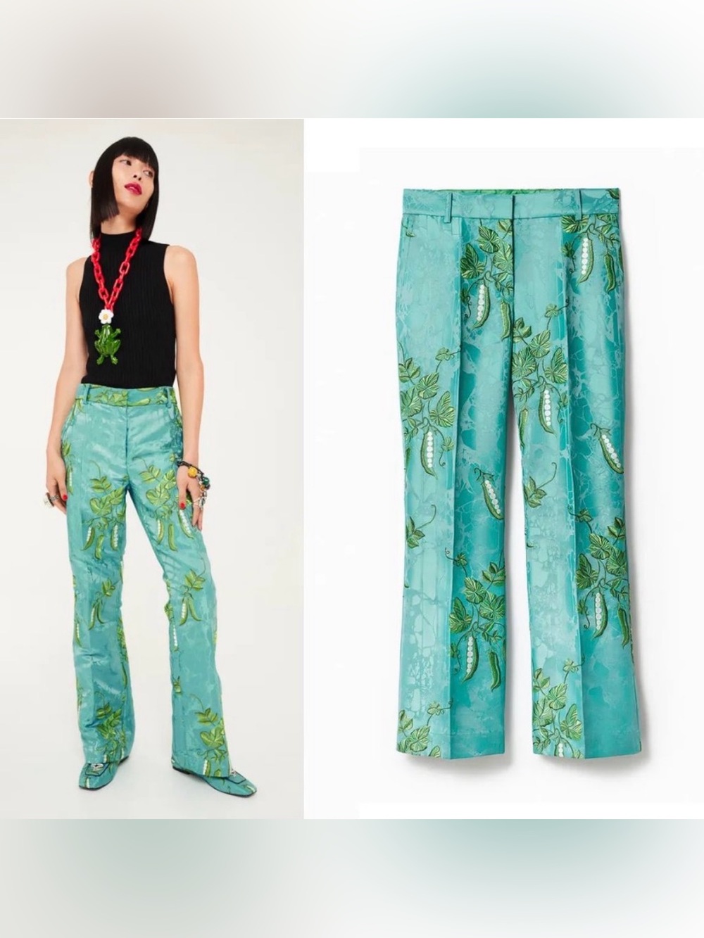 H&M Iris Apfel Jacquard Weave Trousers in Light Turquoise 8- worn once